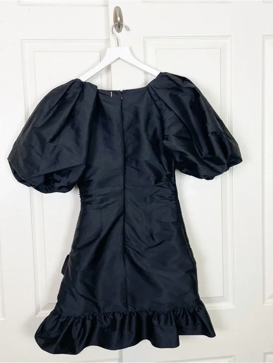 MISA Los Angeles Sybil Black Taffeta Mini Dress LBD Puff Sleeve NWT Sz S - Picture 5 of 10